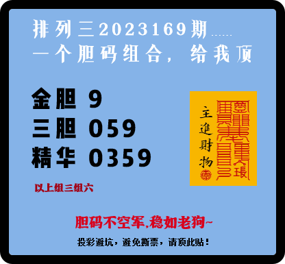 排列3第2023169期球是这样赢的胆组分析