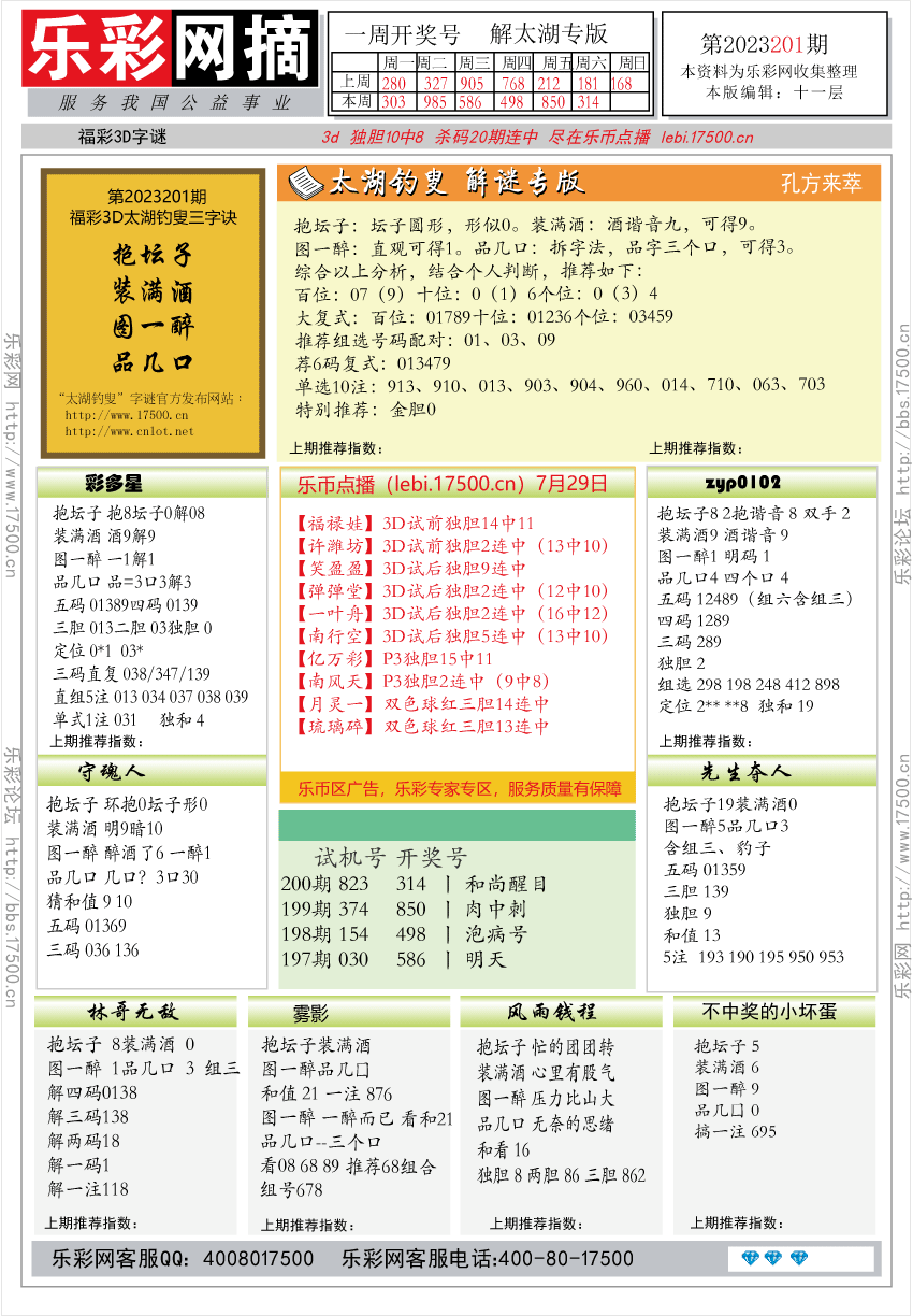 福彩3D第2022201期★字谜总汇★预测版★解太湖