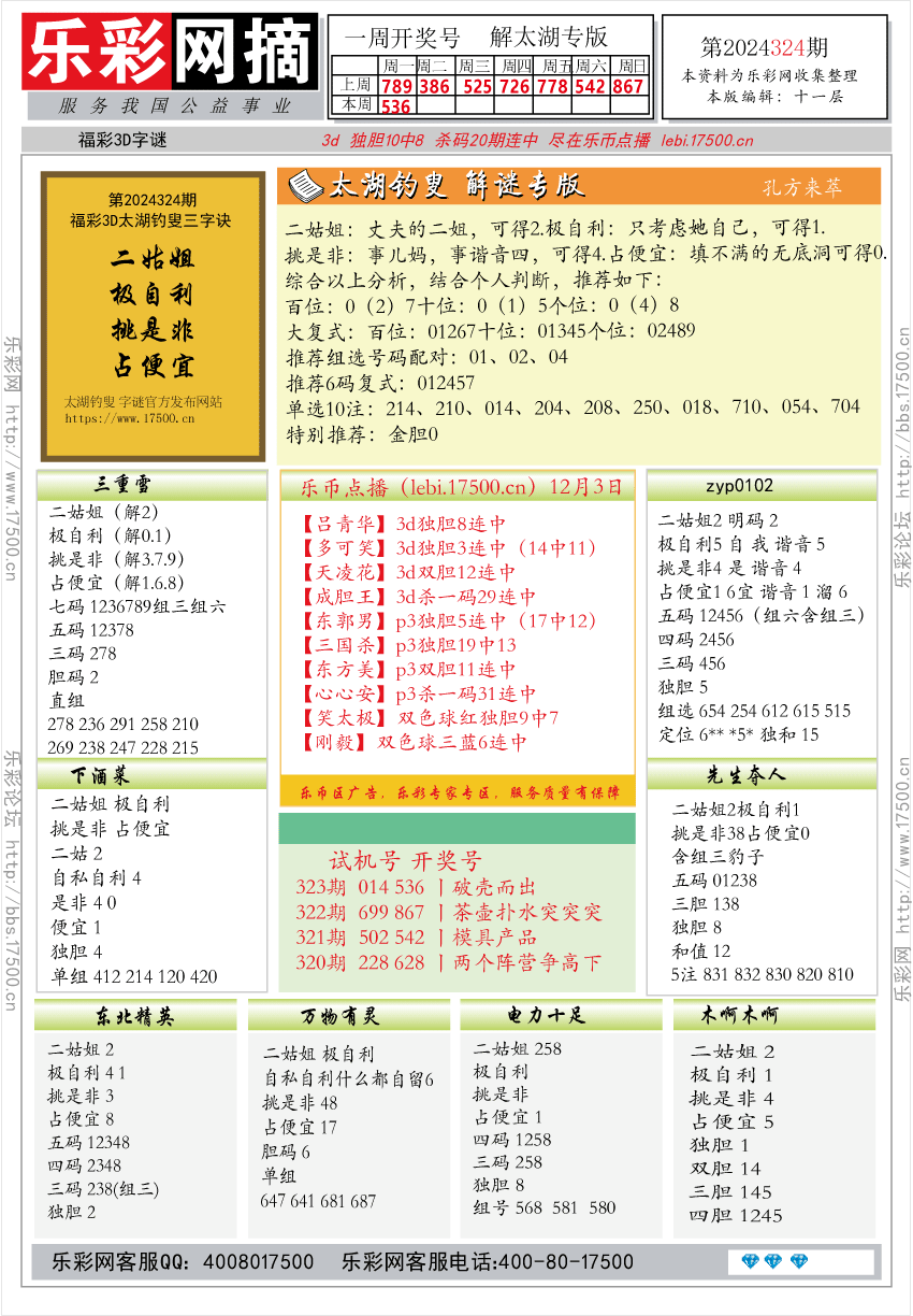 福彩3D第2024324期★字谜总汇★预测版★解太湖